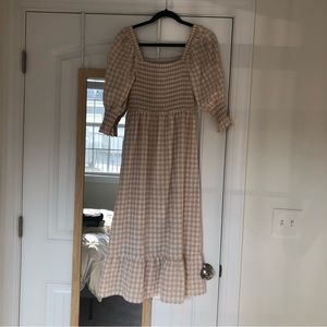 Tan gingham smock maxi dress